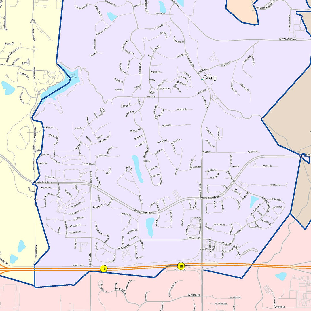 Color Cast Zip Code Style Wall Map of Lenexa, KS