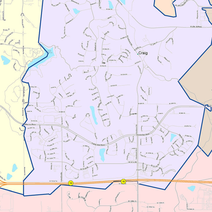 Color Cast Zip Code Style Wall Map of Lenexa, KS