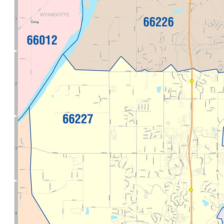 Color Cast Zip Code Style Wall Map of Lenexa, KS