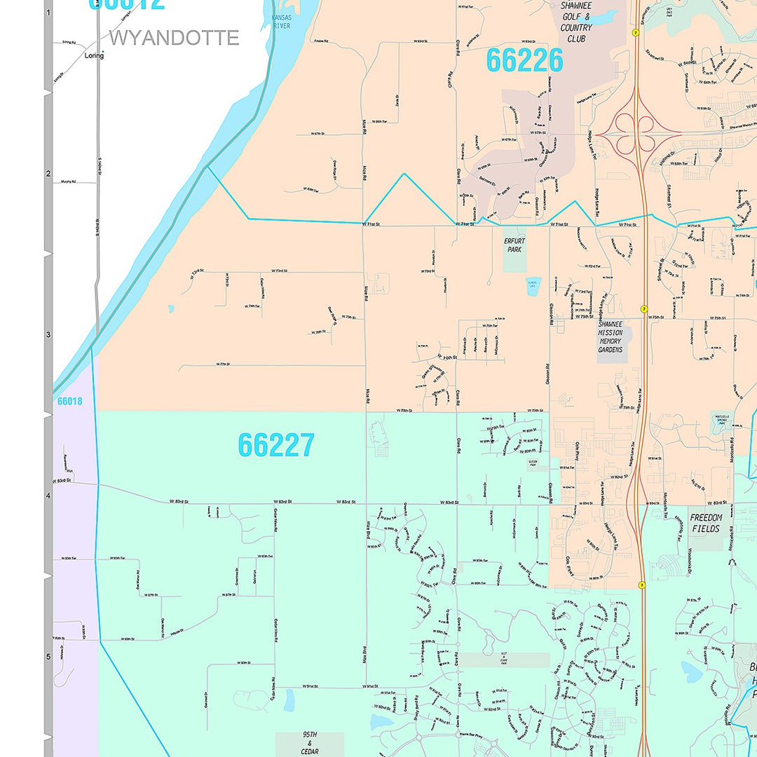 Premium Style Wall Map of Lenexa, KS