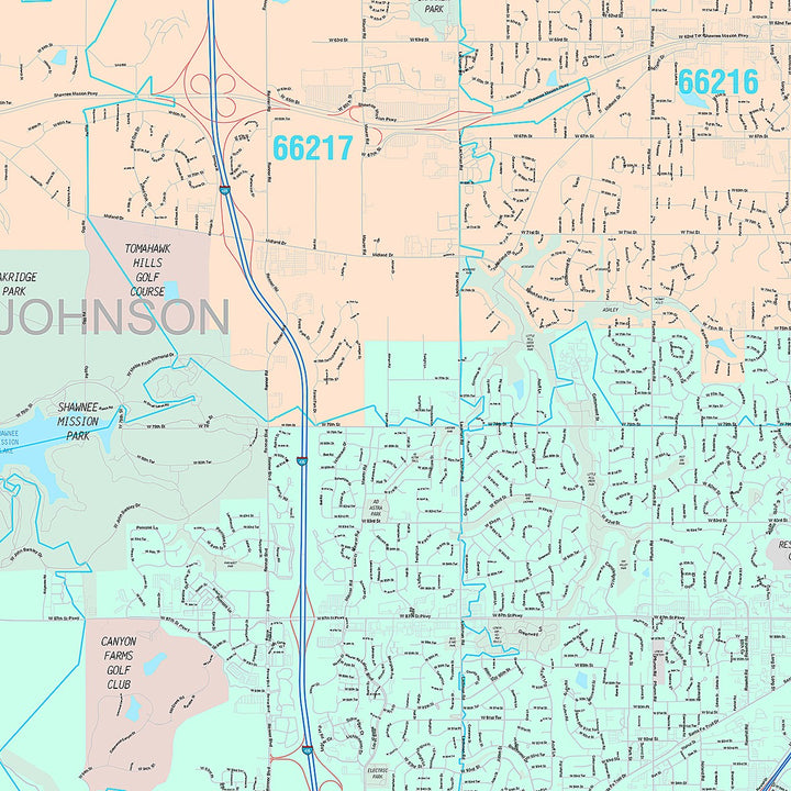 Premium Style Wall Map of Lenexa, KS