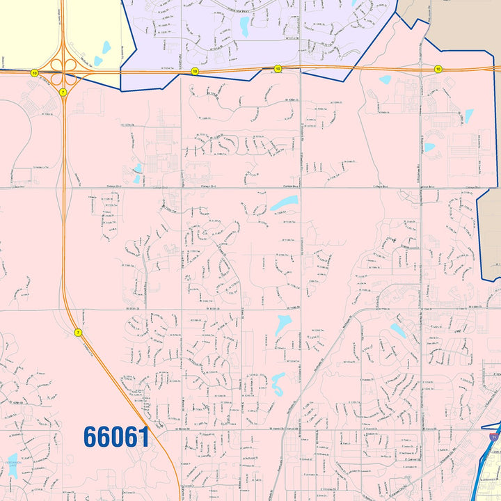 Color Cast Zip Code Style Wall Map of Lenexa, KS