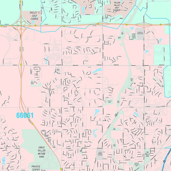 Premium Style Wall Map of Lenexa, KS