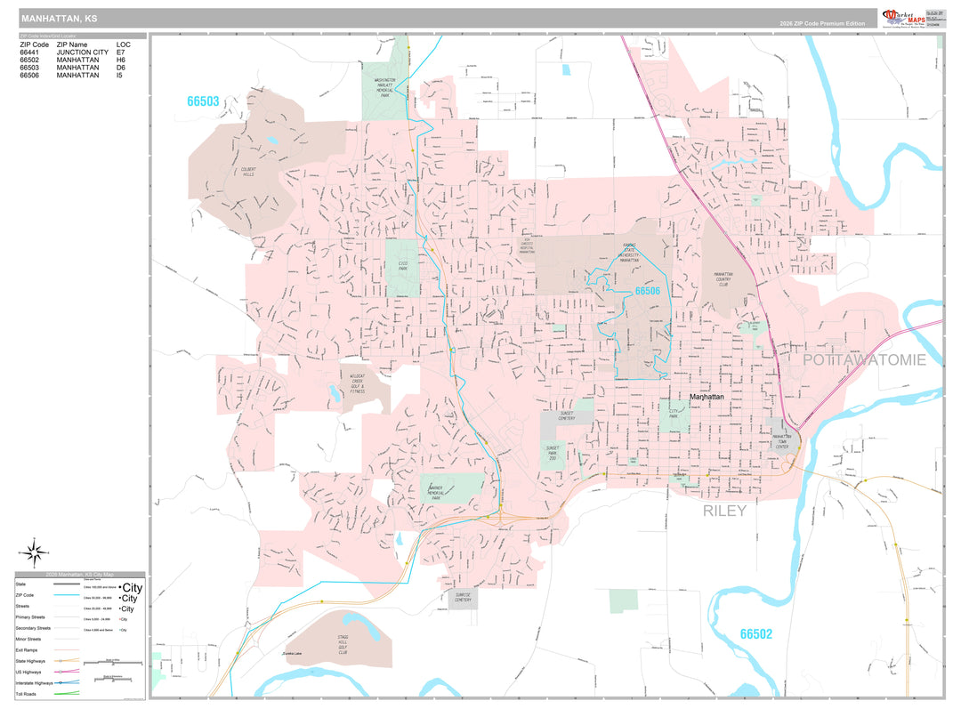 Premium Style Wall Map of Manhattan, KS