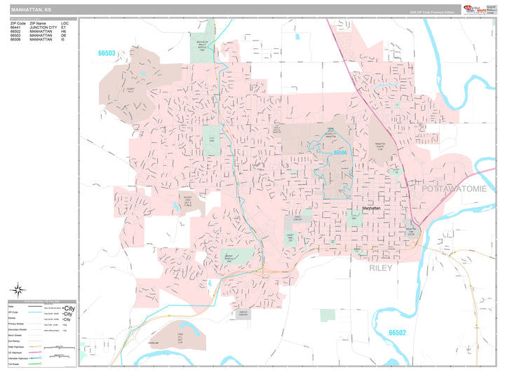 Premium Style Wall Map of Manhattan, KS