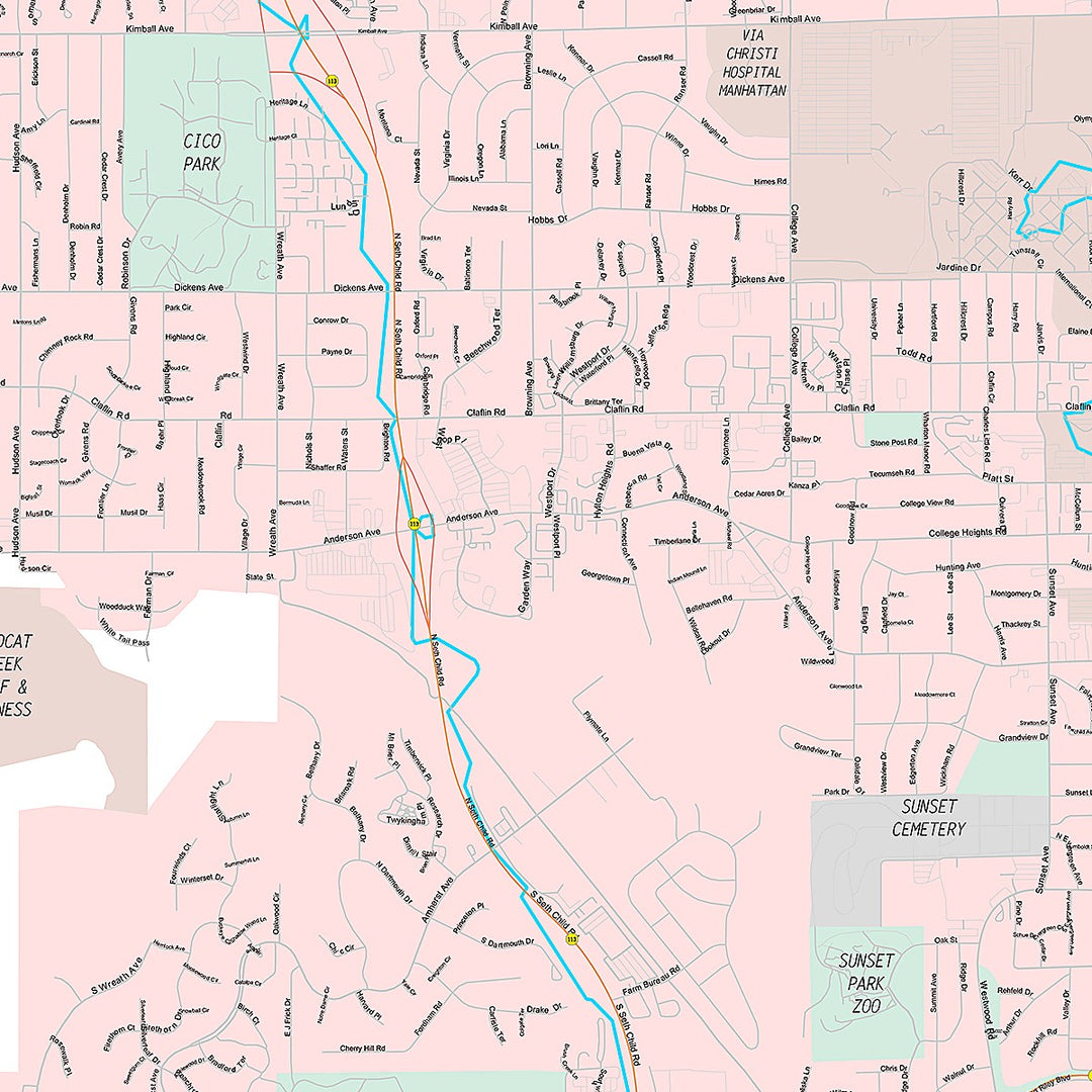 Premium Style Wall Map of Manhattan, KS