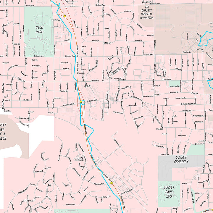 Premium Style Wall Map of Manhattan, KS