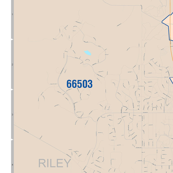 Color Cast Zip Code Style Wall Map of Manhattan, KS