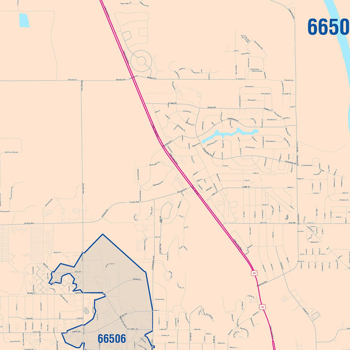 Color Cast Zip Code Style Wall Map of Manhattan, KS