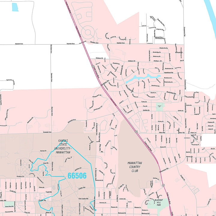 Premium Style Wall Map of Manhattan, KS