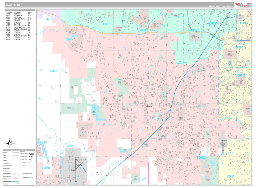 Premium Style Wall Map of Olathe, KS