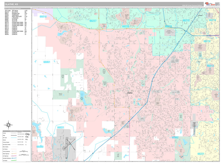 Premium Style Wall Map of Olathe, KS