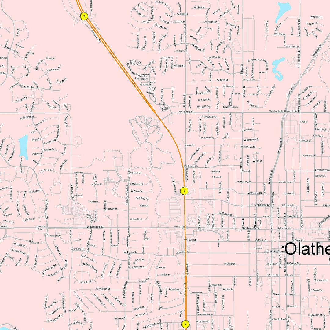 Color Cast Zip Code Style Wall Map of Olathe, KS