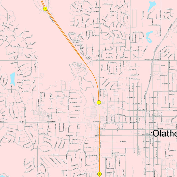 Color Cast Zip Code Style Wall Map of Olathe, KS