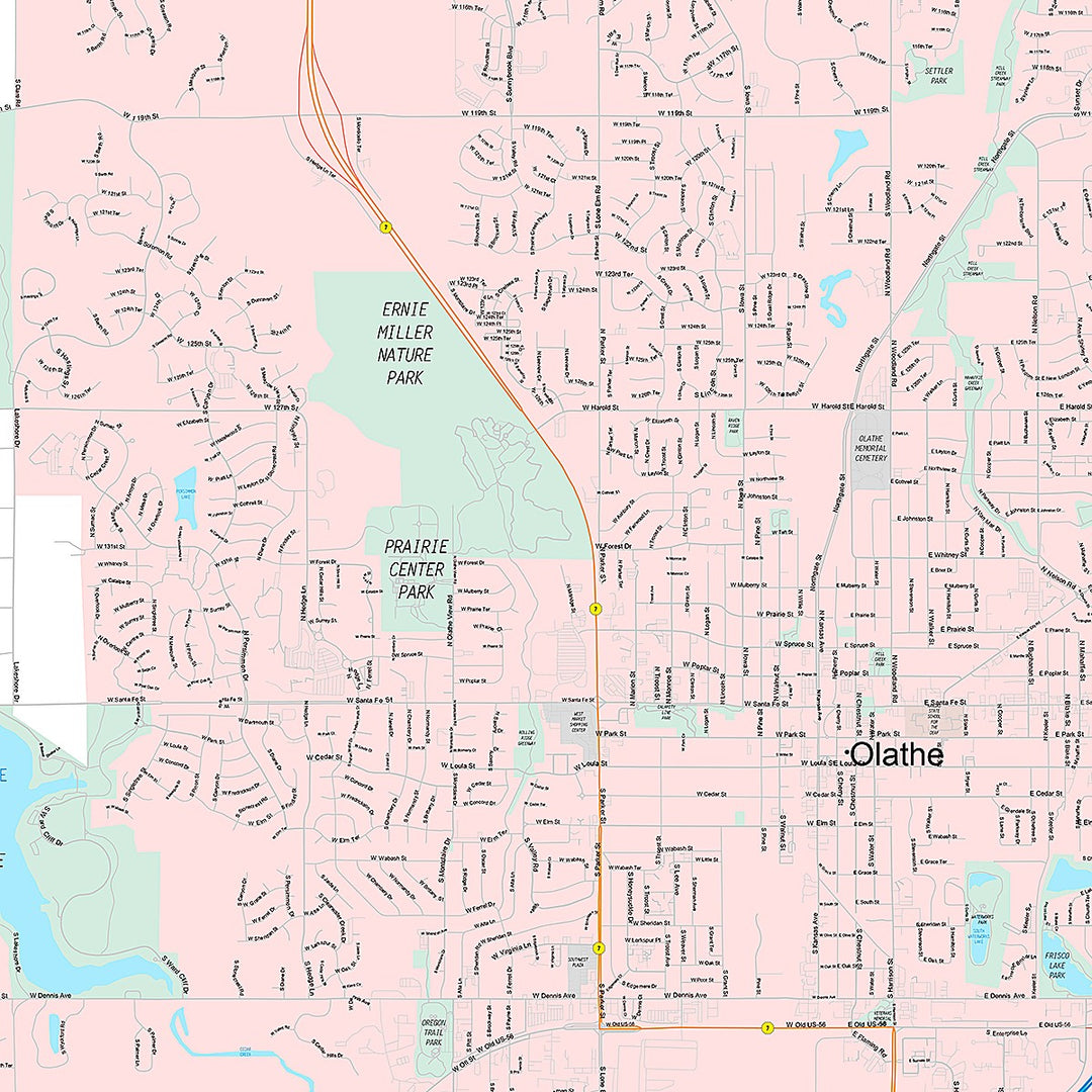 Premium Style Wall Map of Olathe, KS