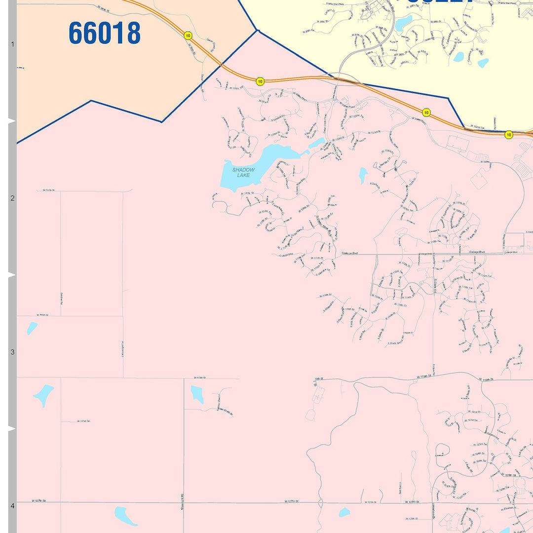 Color Cast Zip Code Style Wall Map of Olathe, KS