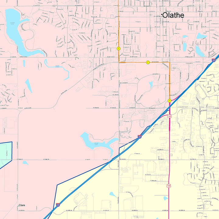Color Cast Zip Code Style Wall Map of Olathe, KS