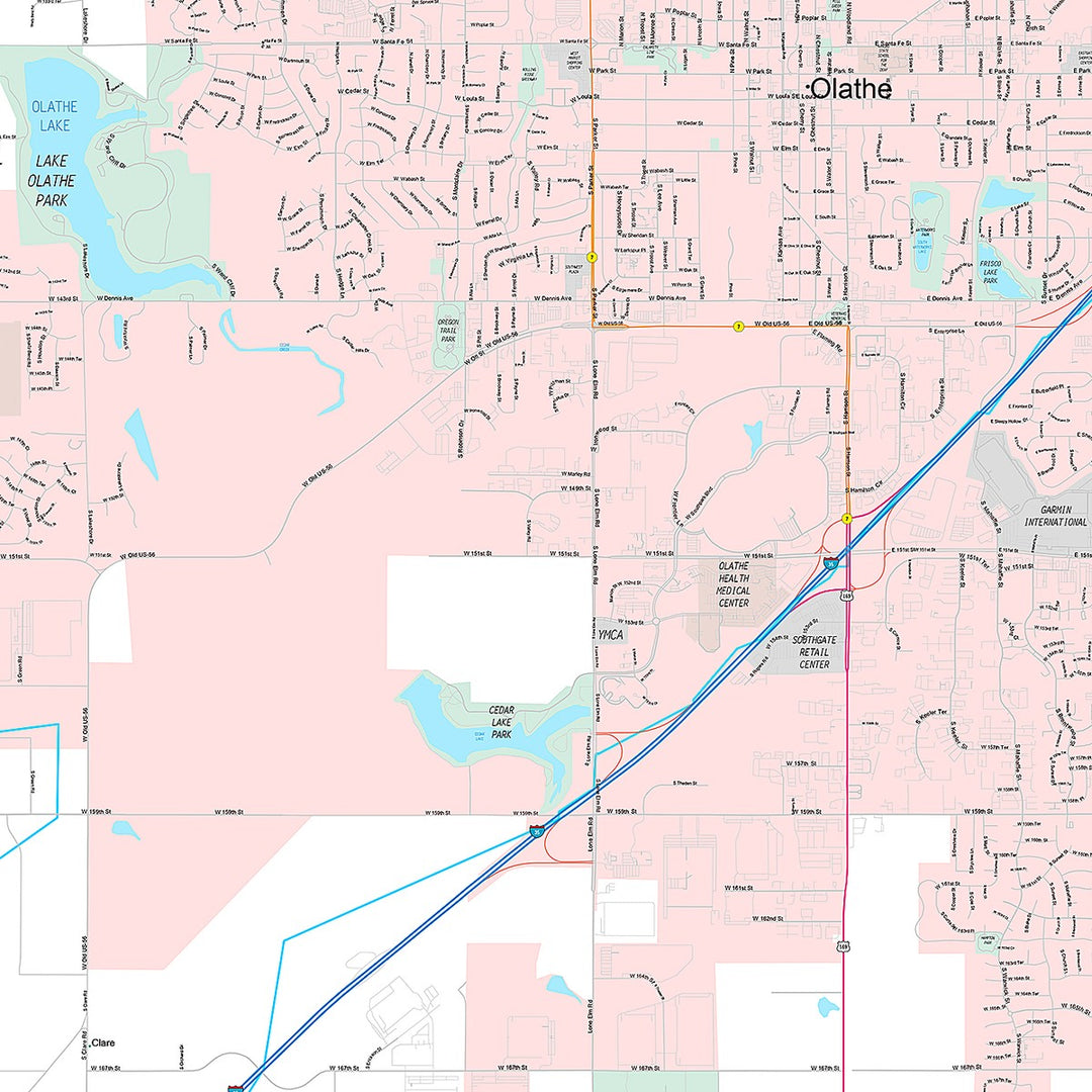 Premium Style Wall Map of Olathe, KS