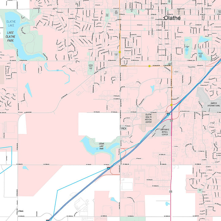 Premium Style Wall Map of Olathe, KS