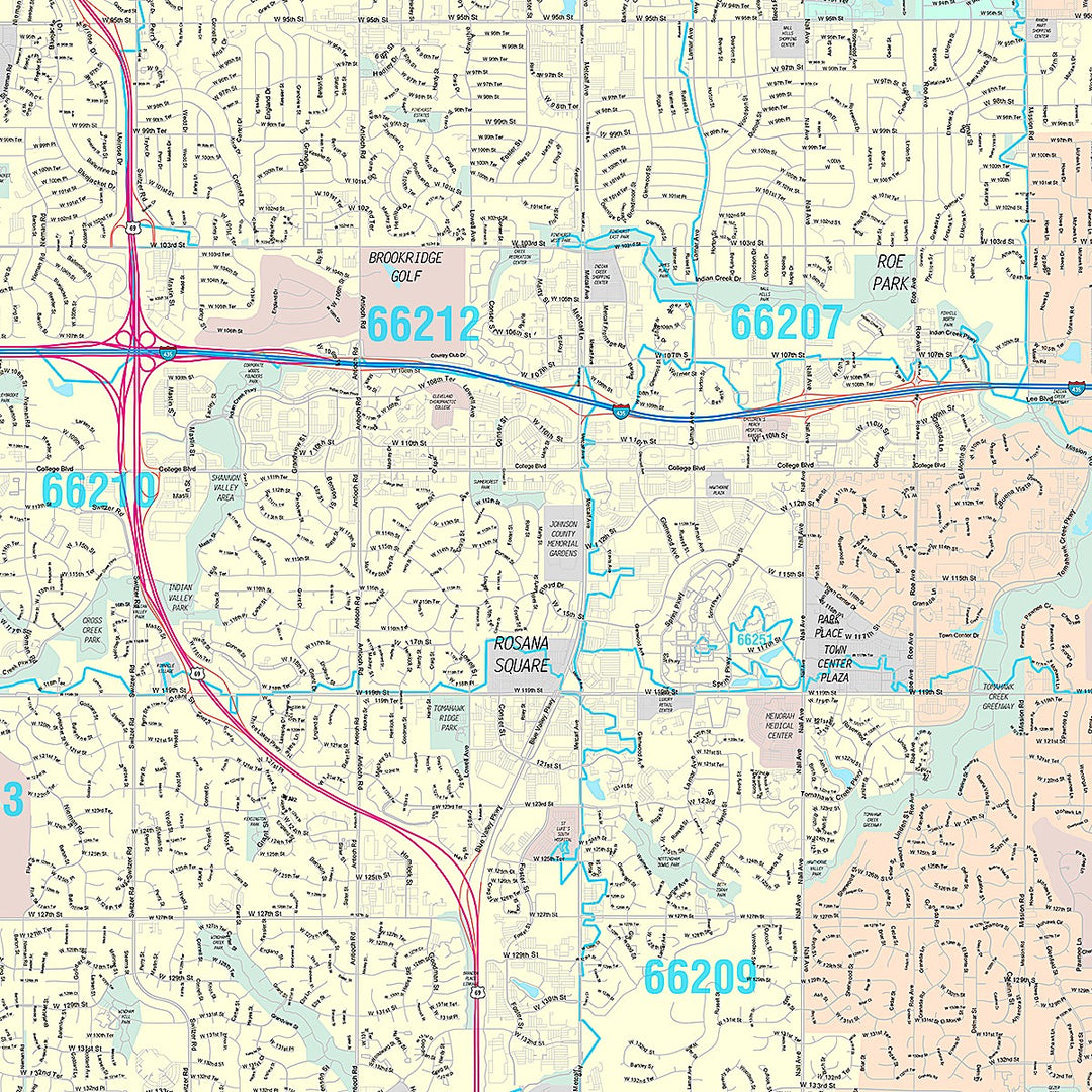 Premium Style Wall Map of Overland Park KS