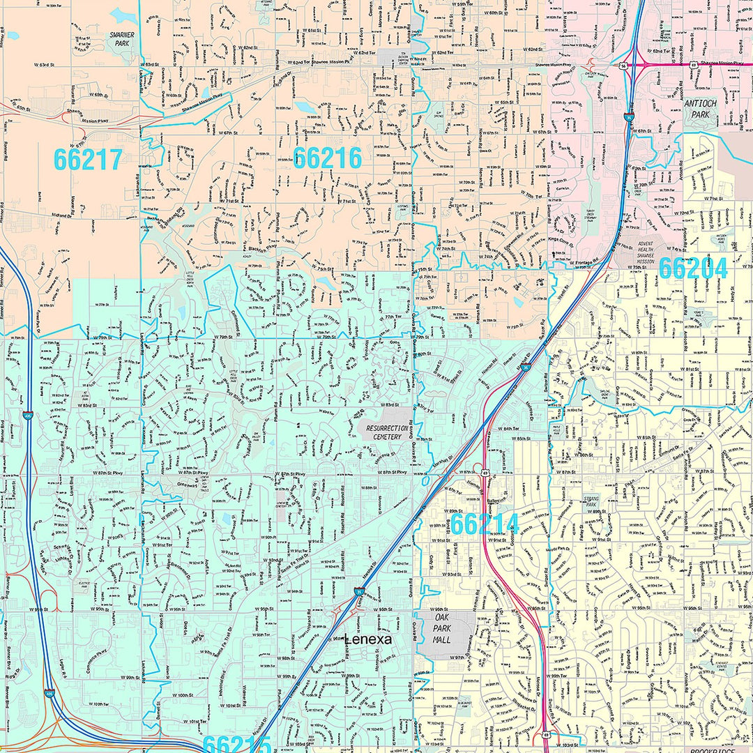 Premium Style Wall Map of Overland Park KS
