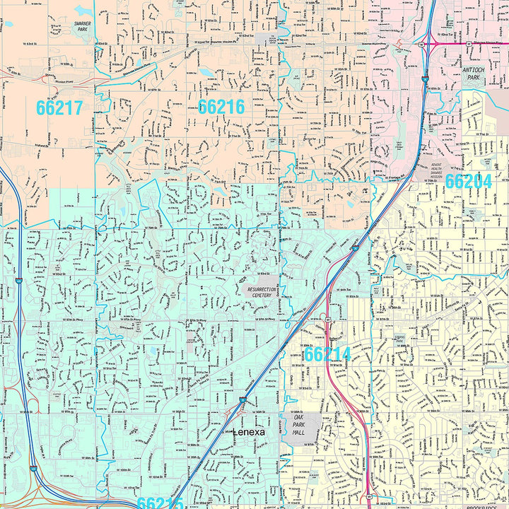 Premium Style Wall Map of Overland Park KS