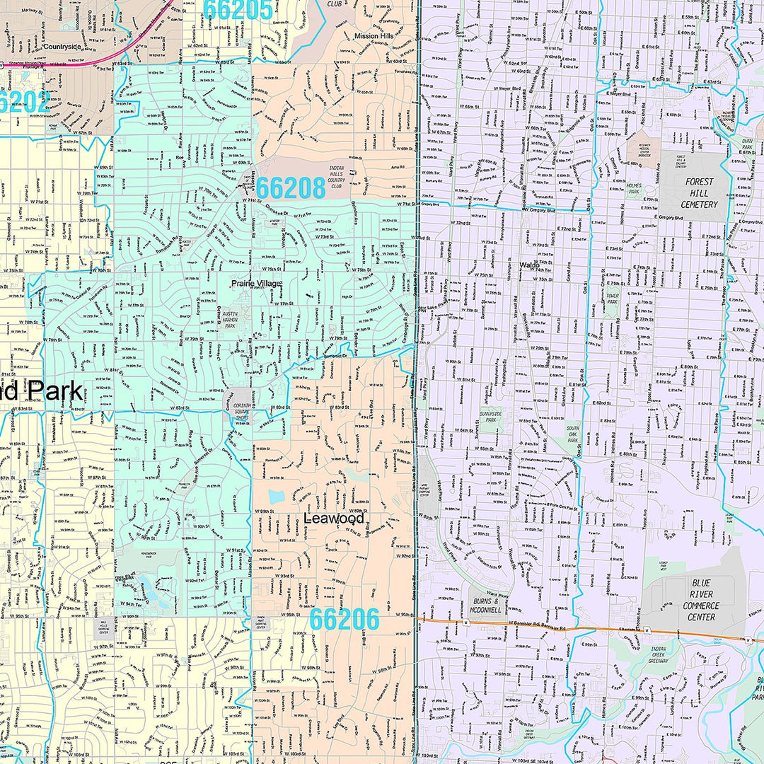 Premium Style Wall Map of Overland Park KS