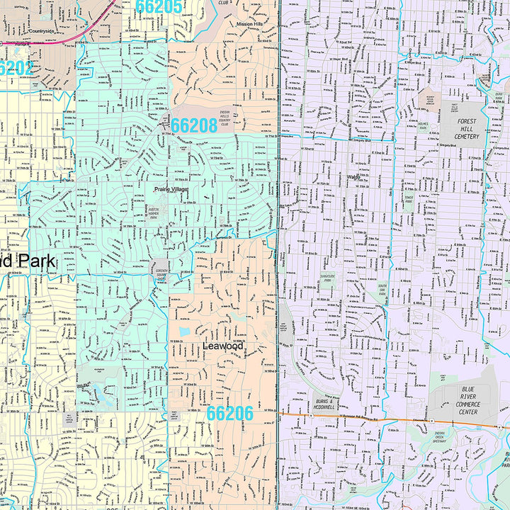 Premium Style Wall Map of Overland Park KS