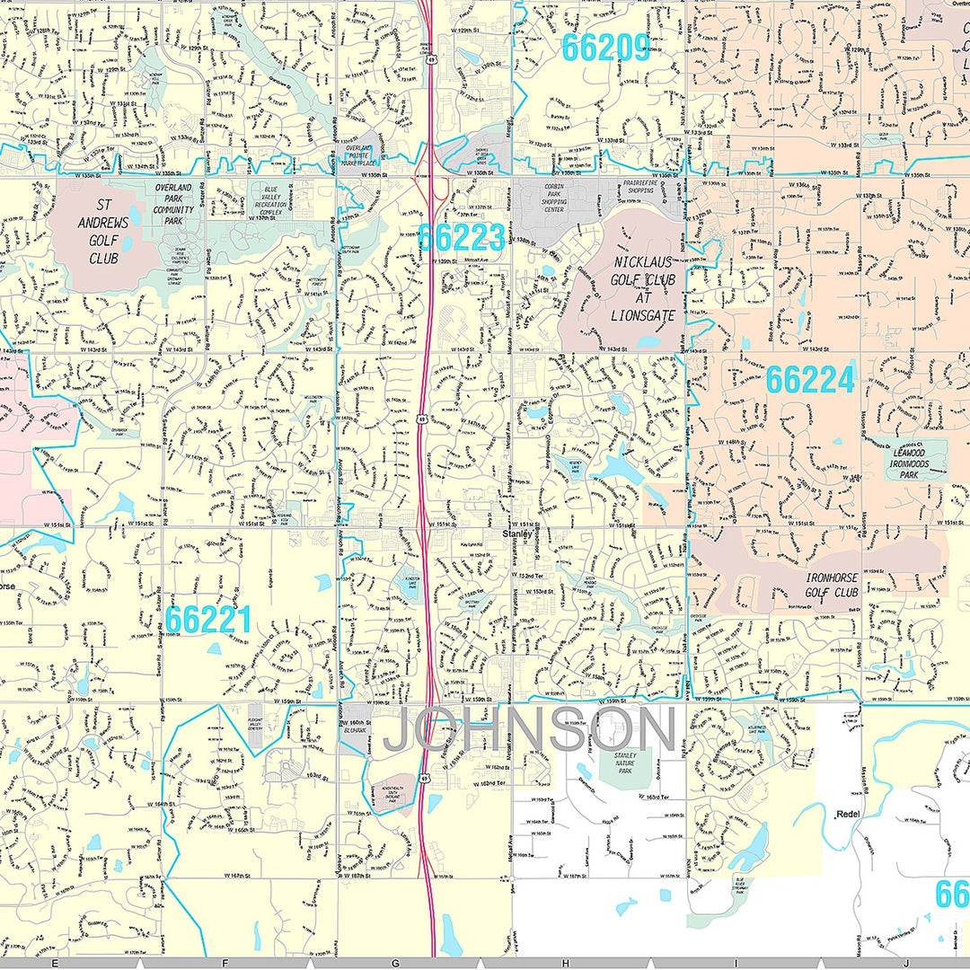 Premium Style Wall Map of Overland Park KS