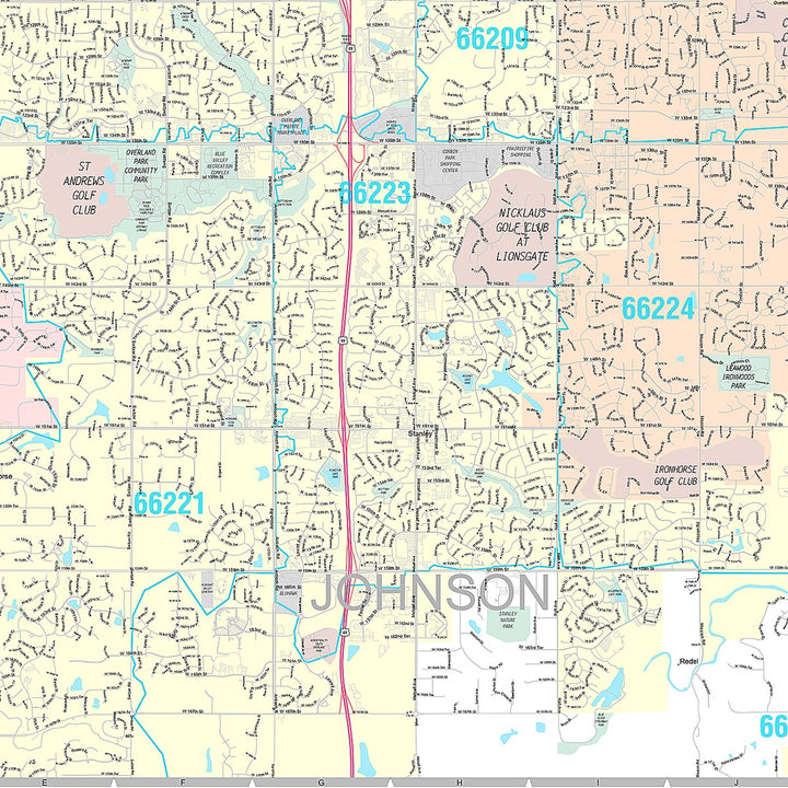 Premium Style Wall Map of Overland Park KS