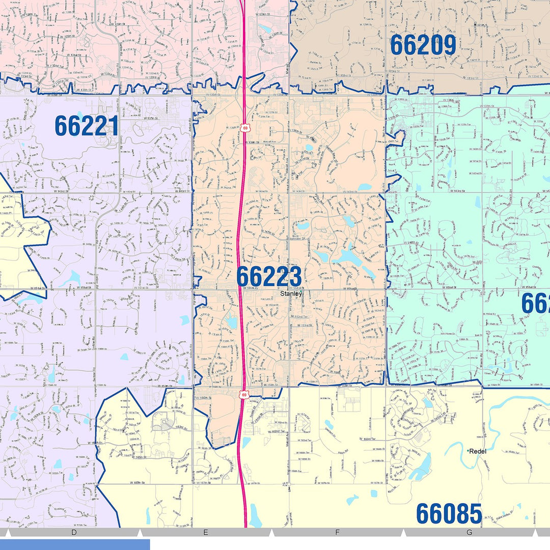 Color Cast Zip Code Style Wall Map of Overland Park, KS