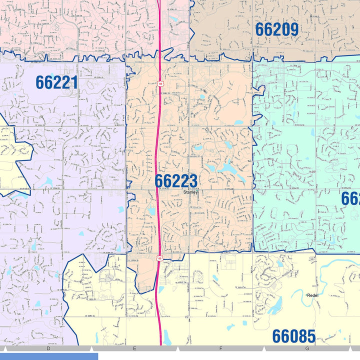 Color Cast Zip Code Style Wall Map of Overland Park, KS