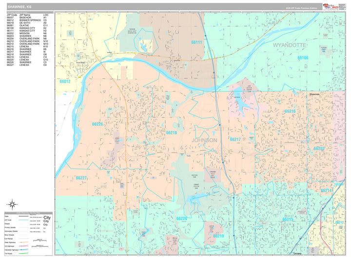 Premium Style Wall Map of Shawnee, KS