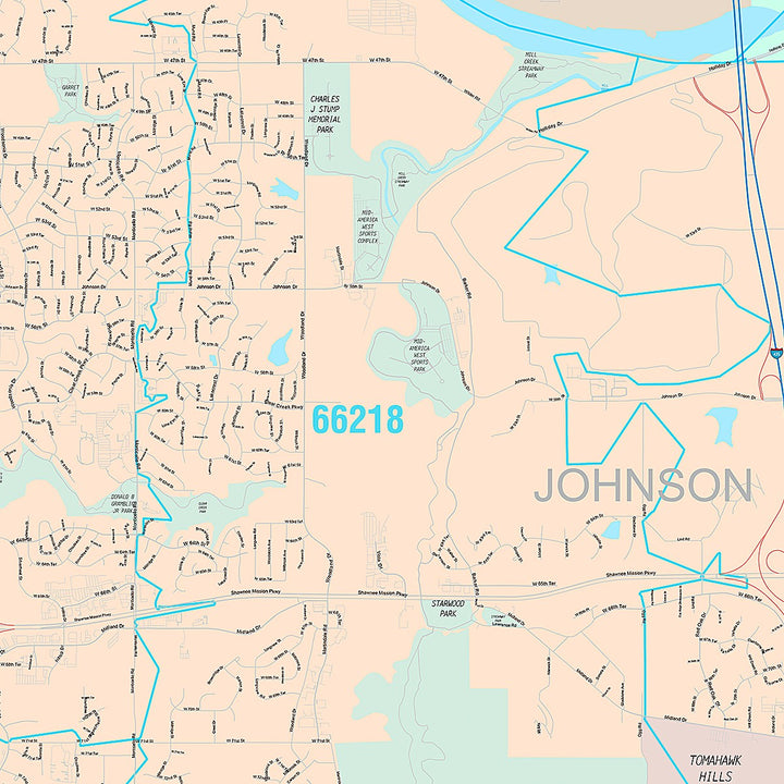 Premium Style Wall Map of Shawnee, KS