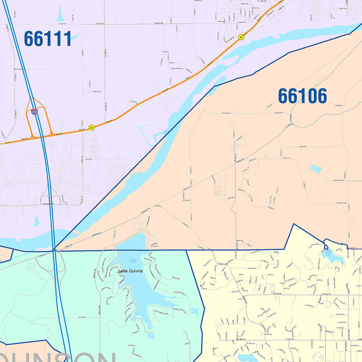 Color Cast Zip Code Style Wall Map of Shawnee, KS