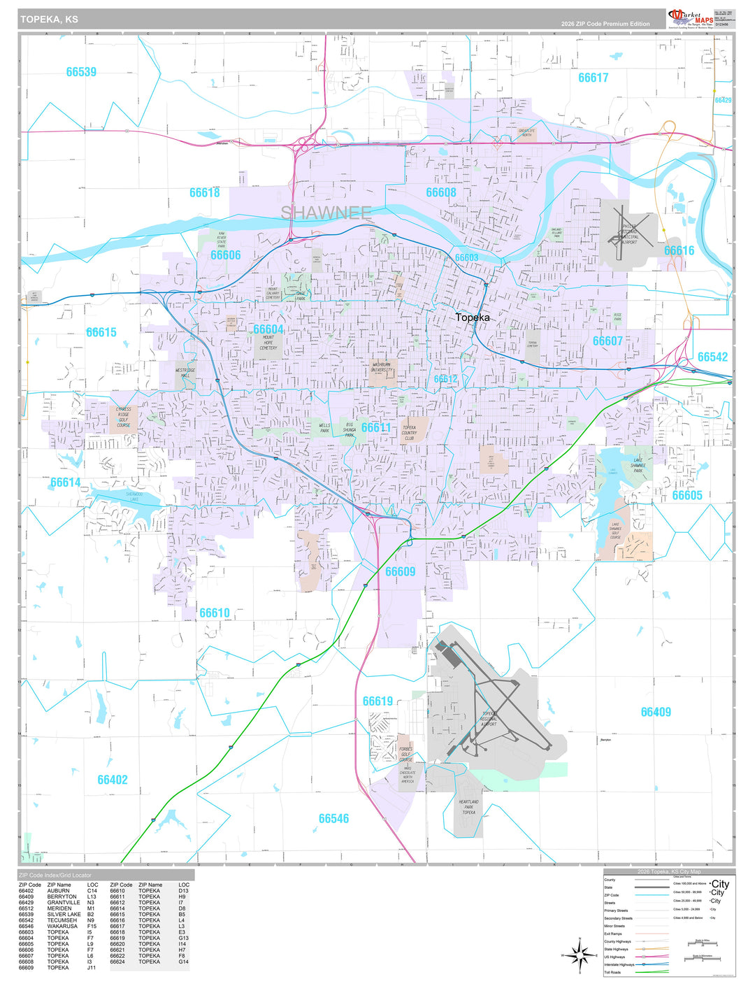 Premium Style Wall Map of Topeka, KS