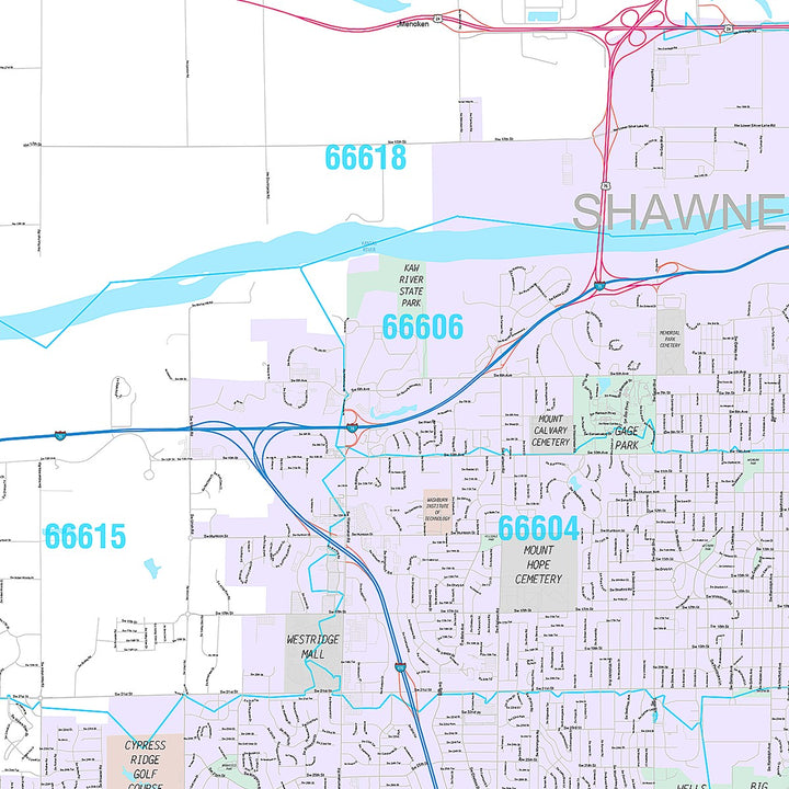 Premium Style Wall Map of Topeka, KS