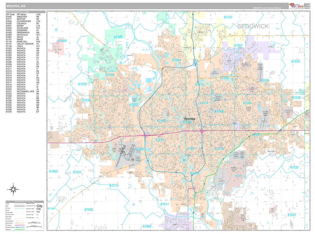 Premium Style Wall Map of Wichita KS