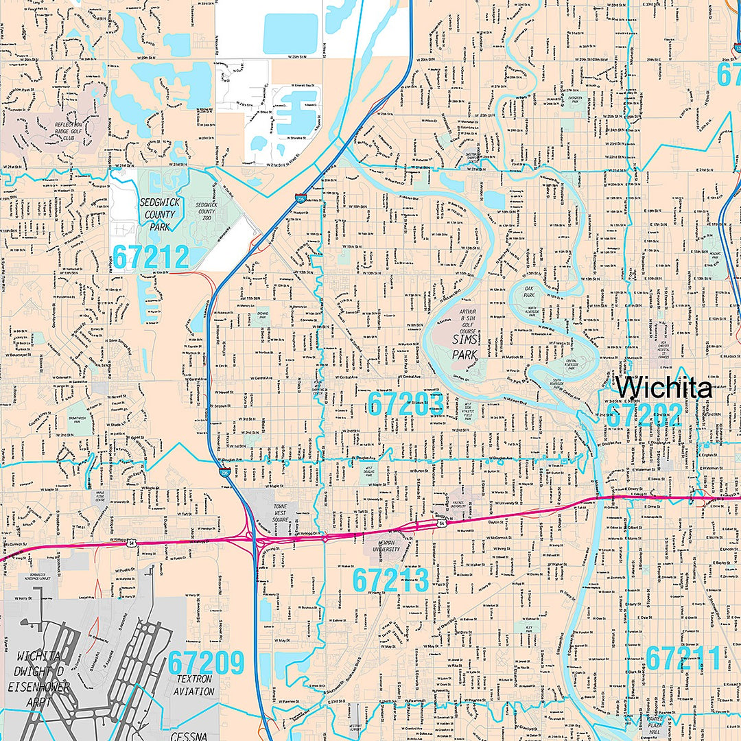 Premium Style Wall Map of Wichita KS