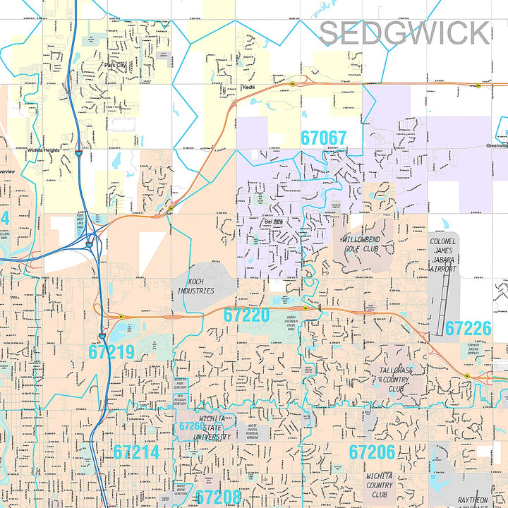 Premium Style Wall Map of Wichita KS
