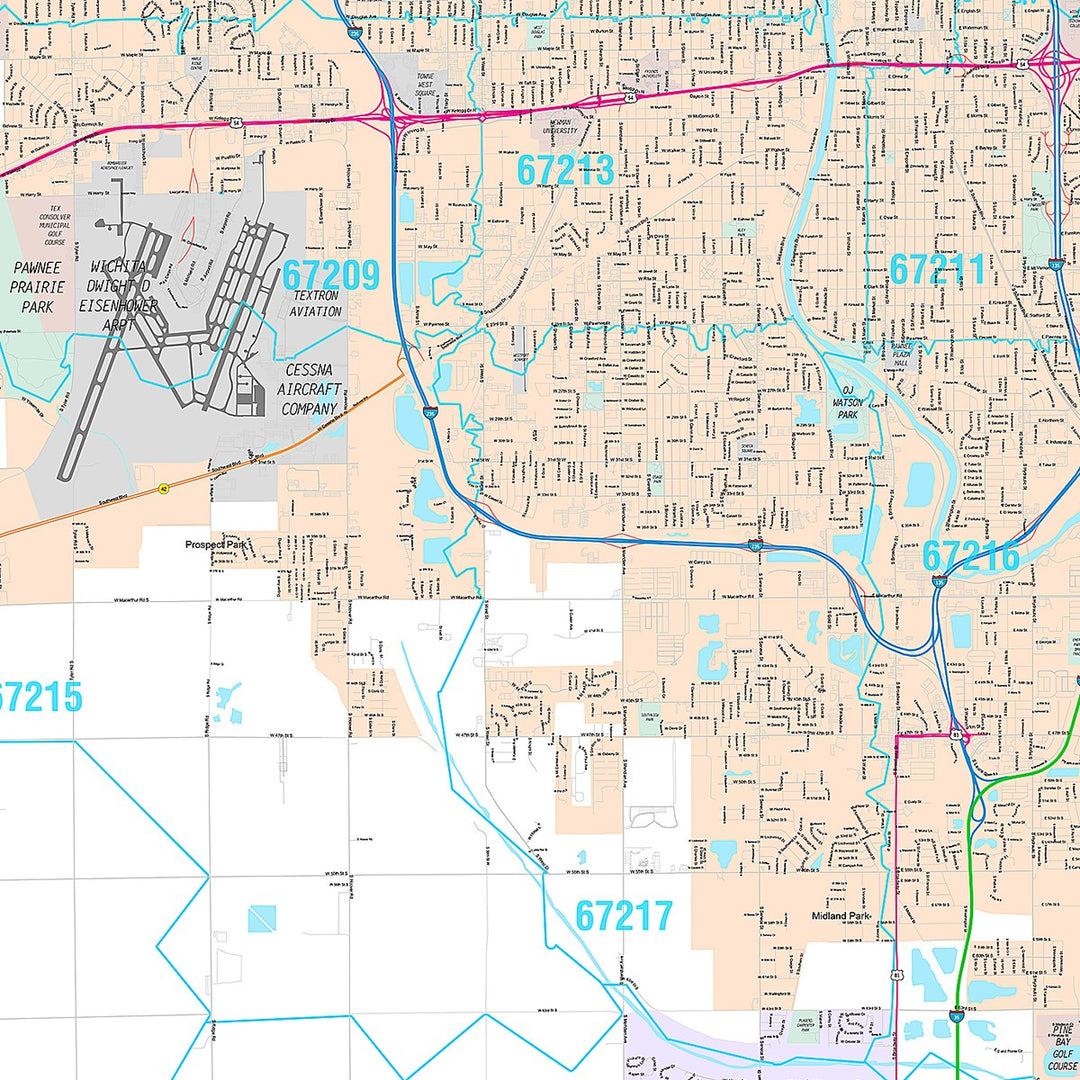 Premium Style Wall Map of Wichita KS