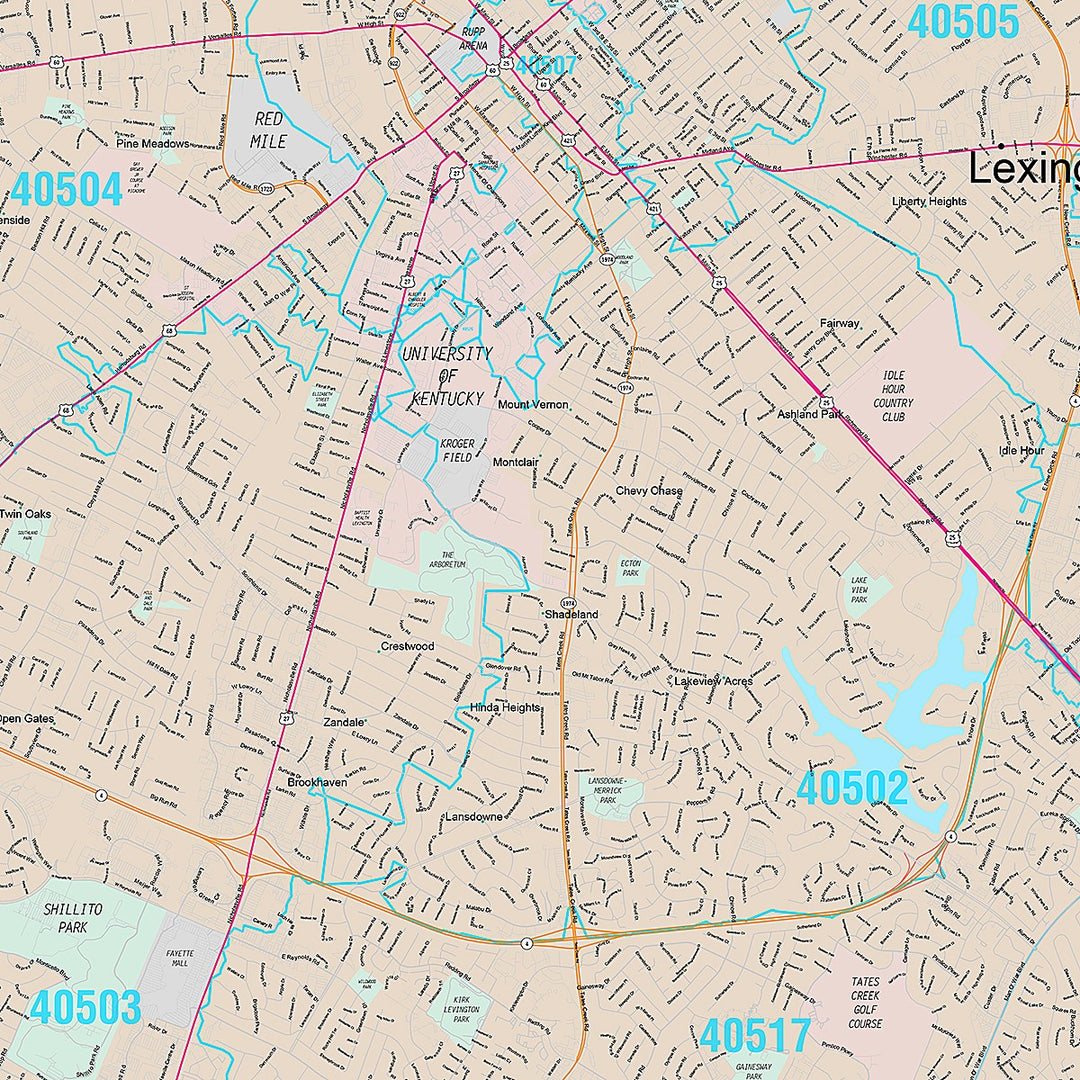 Premium Style Wall Map of Lexington KY.