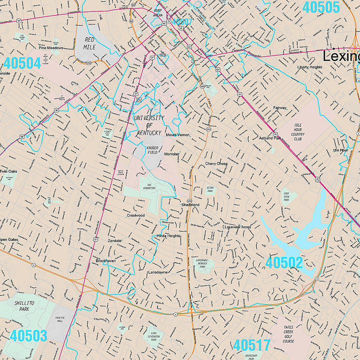 Premium Style Wall Map of Lexington KY.