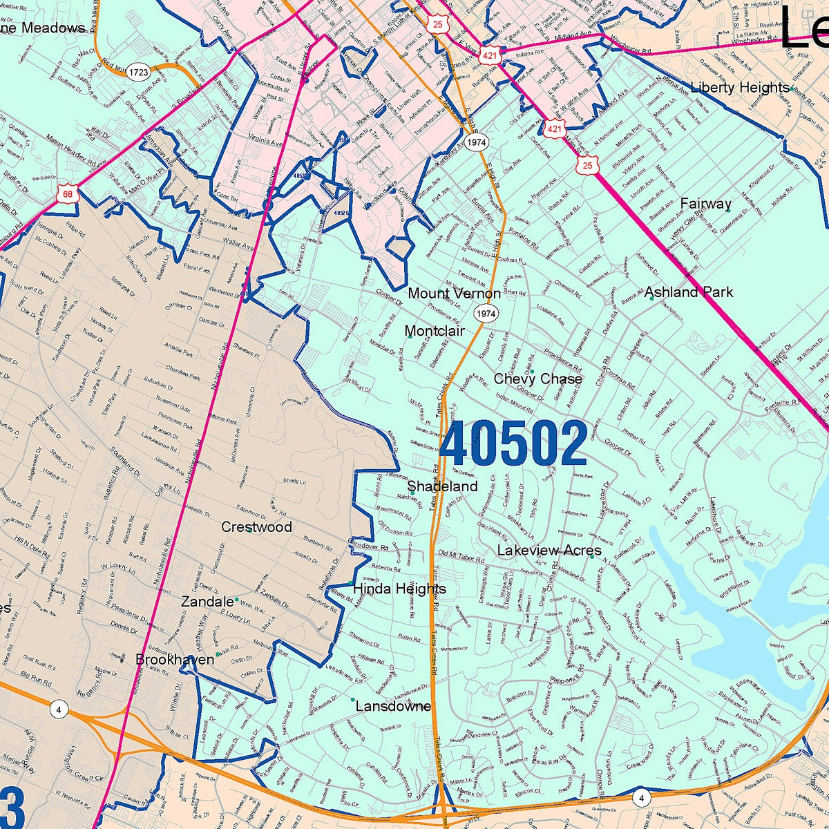 Colorcast Zip Code Style Wall Map of Lexington, KY – American Map