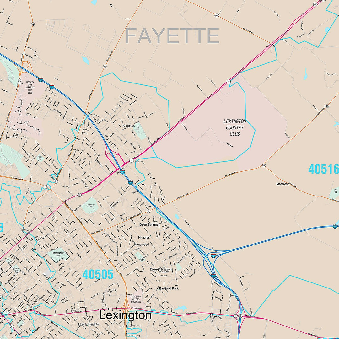 Premium Style Wall Map of Lexington KY.