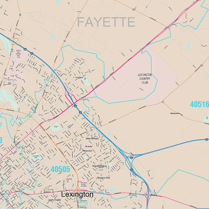 Premium Style Wall Map of Lexington KY.