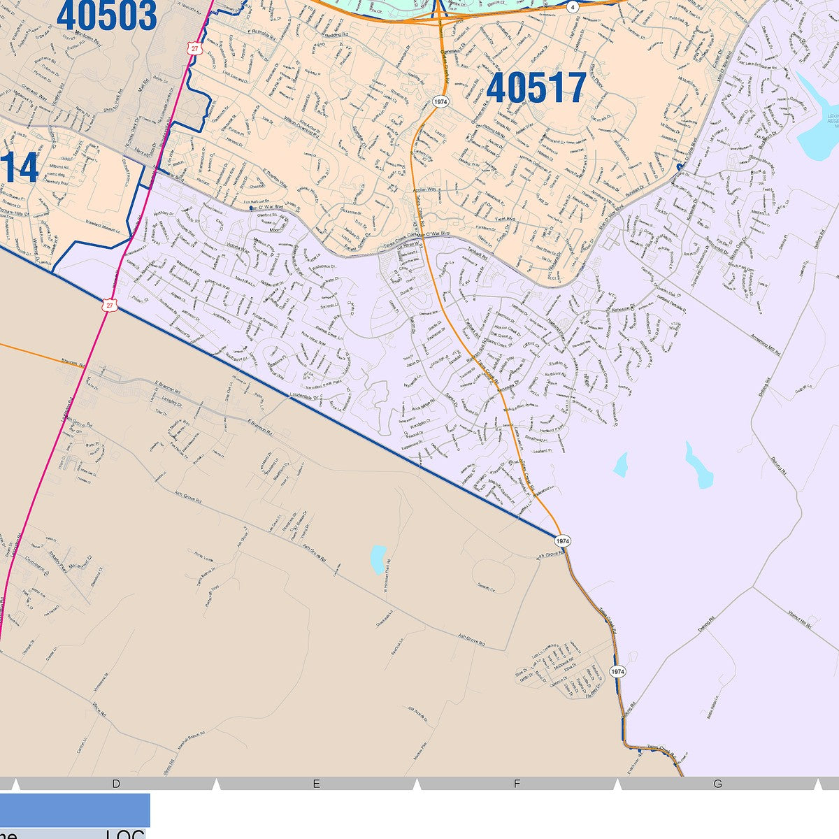 Colorcast Zip Code Style Wall Map of Lexington, KY – American Map