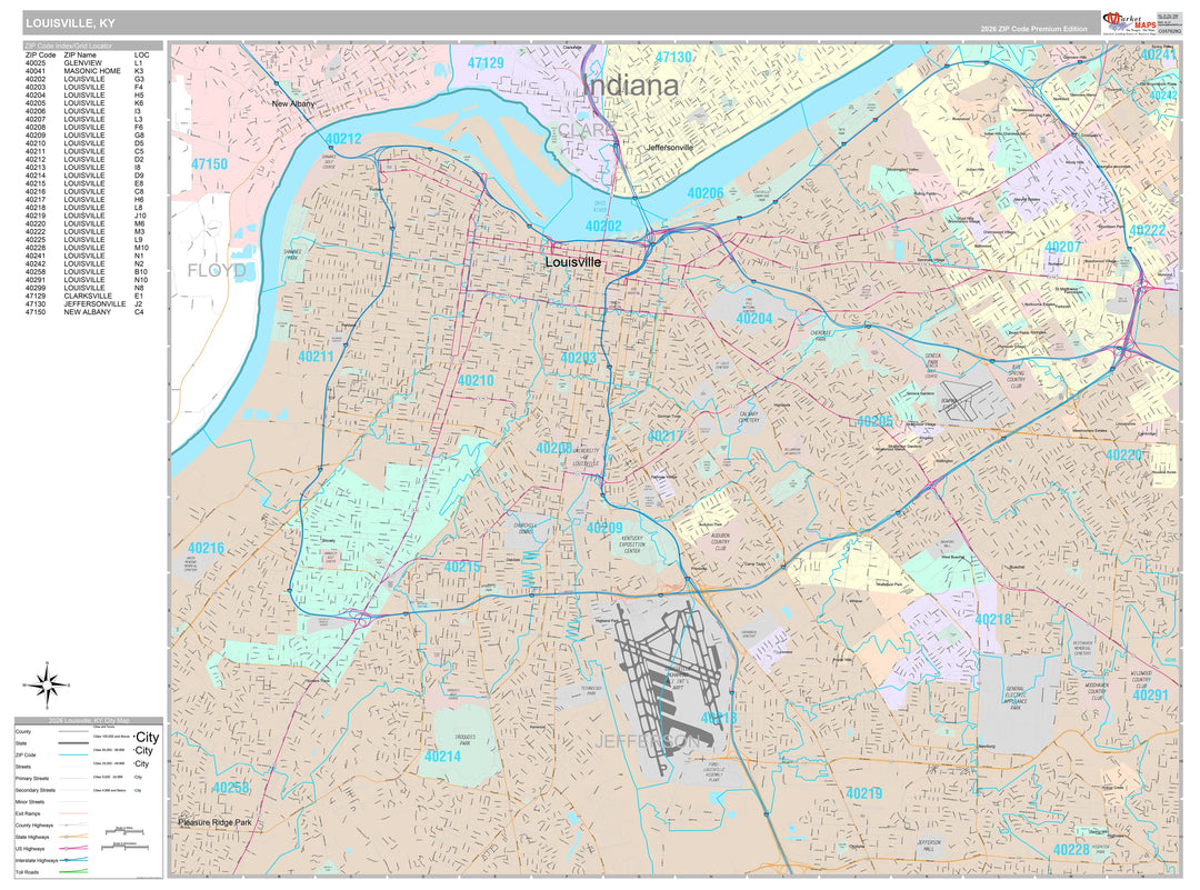 Premium Style Wall Map of Louisville KY.