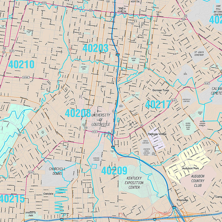 Premium Style Wall Map of Louisville KY.