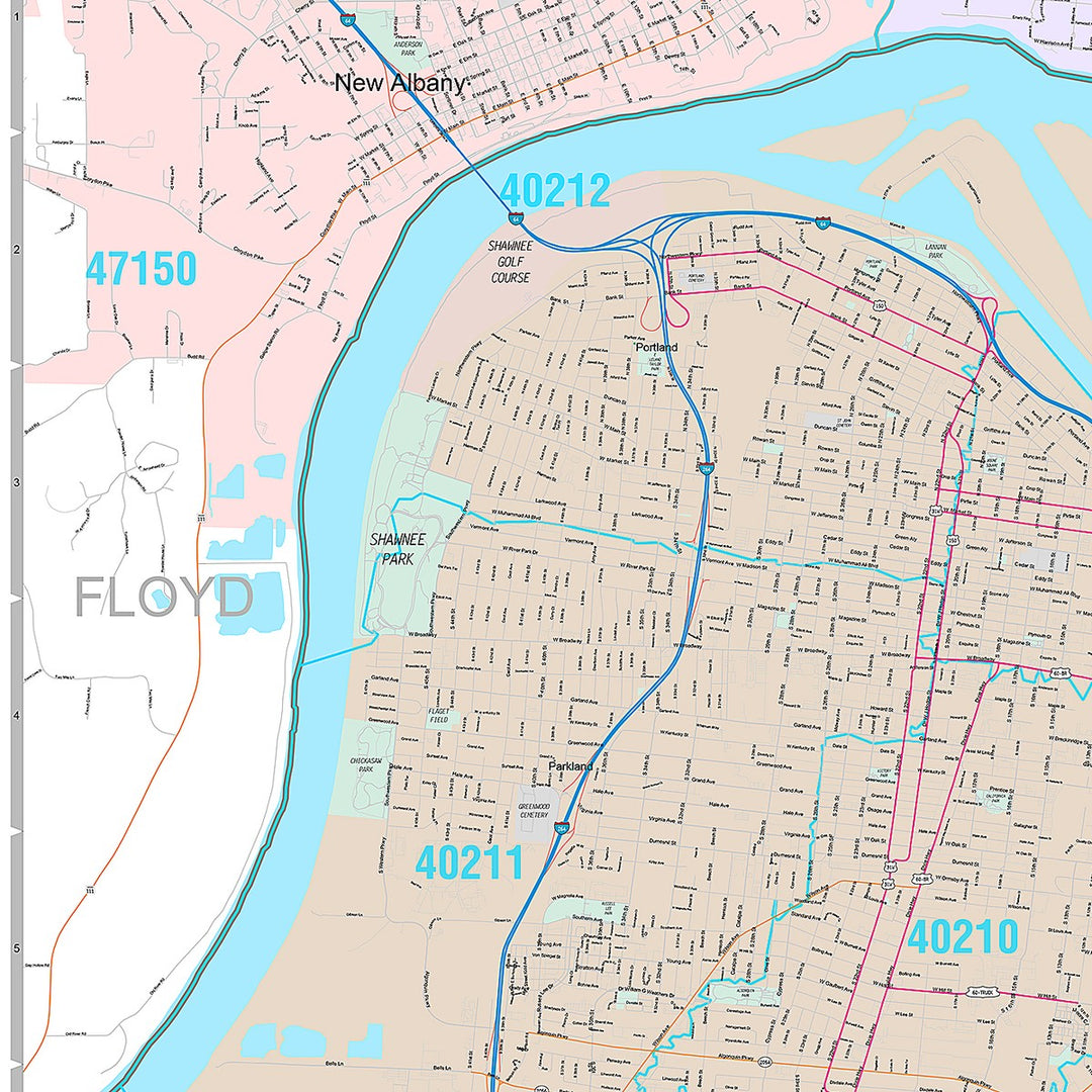 Premium Style Wall Map of Louisville KY.